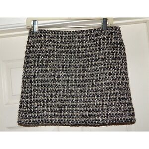 J. Crew Black Gray Gold Boucle Knit Wool‎ Pleated Skirt sz 2